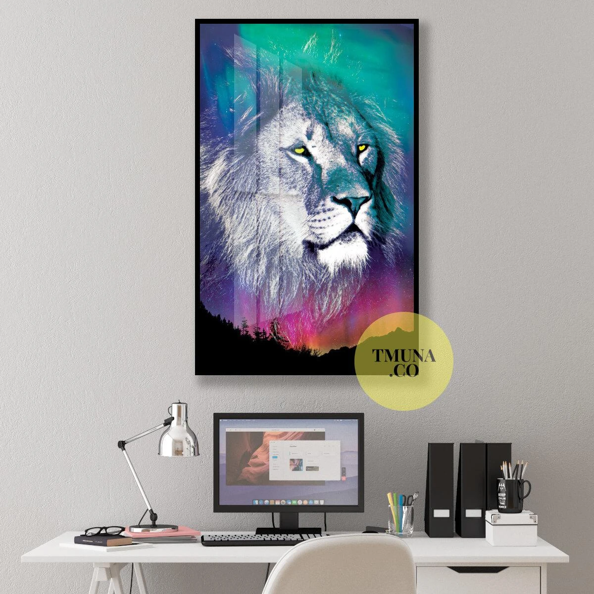 מופסה והזוהר הצפוני - הדפס מיוחד של אריה למשרדים או למסדרון דגם 134945