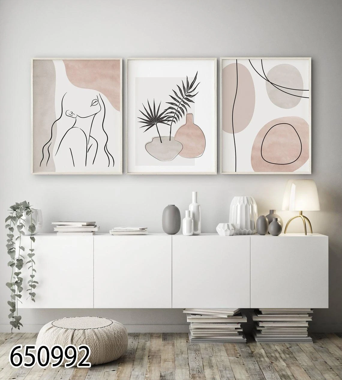 המינימליסטית - סט תמונות קנבס לחדר שינה בסגנון אמנות קו מודרנית דגם 650992