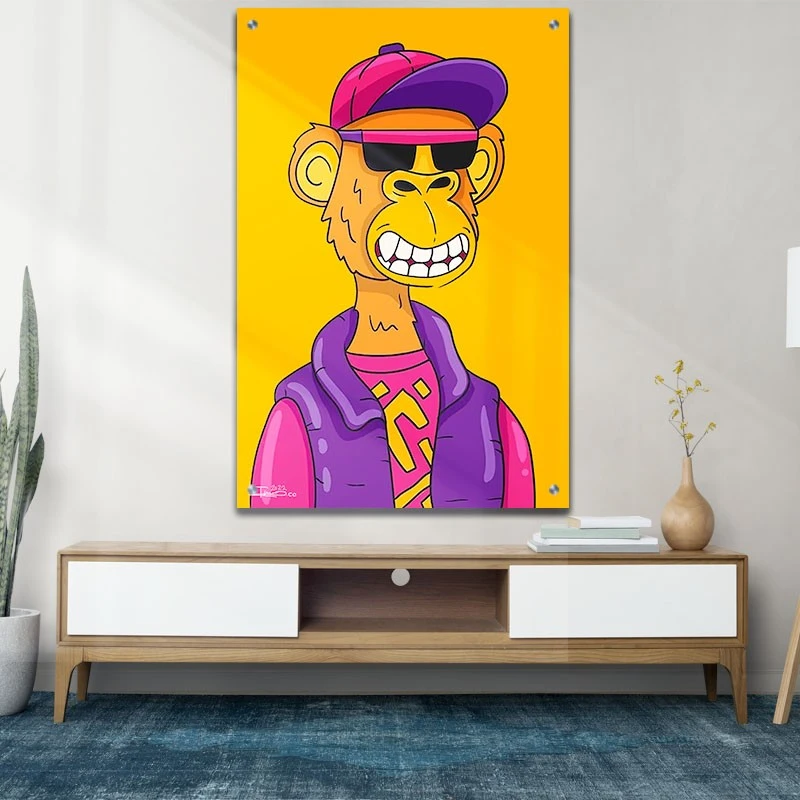 קוף צבעוני תמונת זכוכית לקליניקה בגווני זהב, סגול הדפסה על זכוכית בעלי חיים - דגם alvtm46p2747