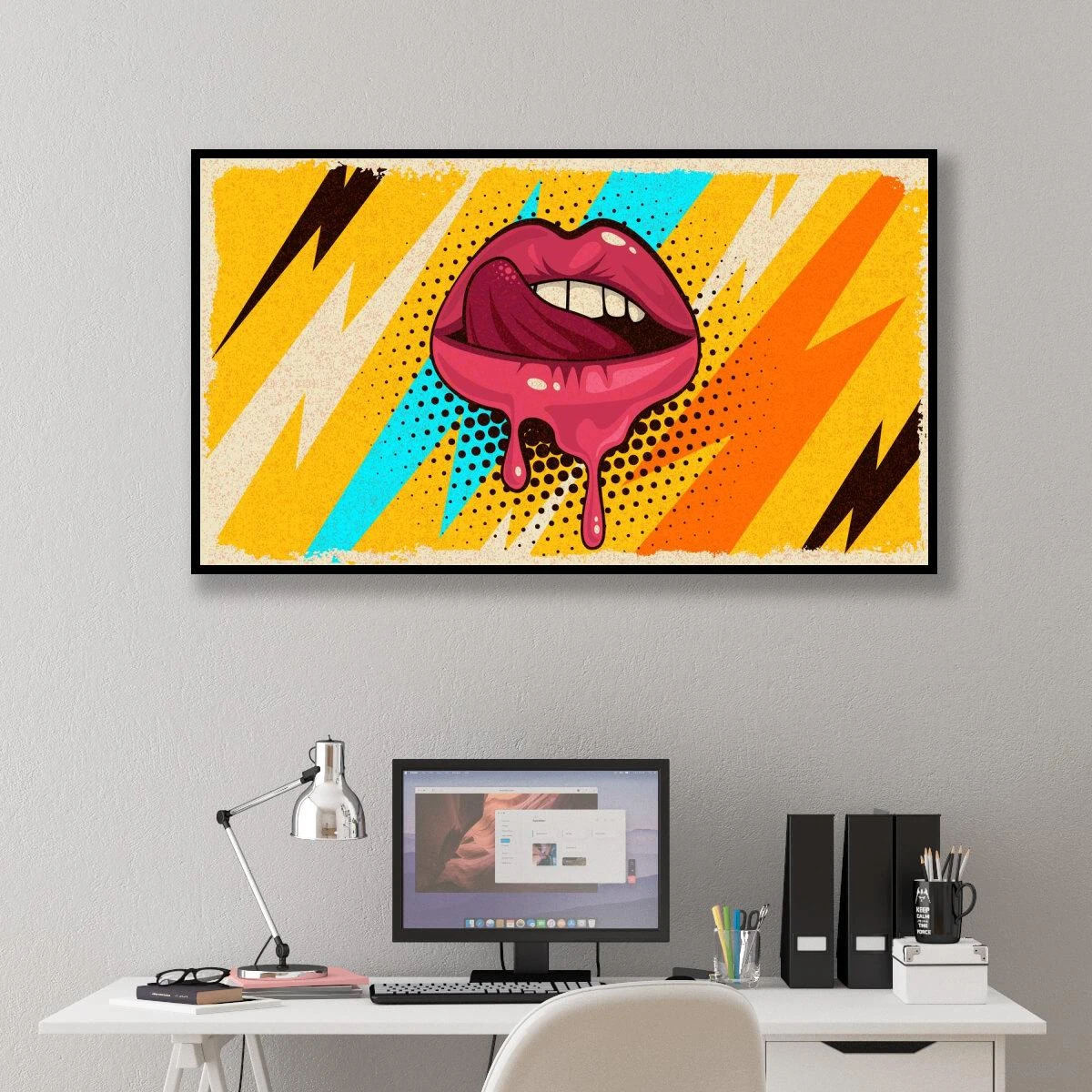 תמונה של שפתיים בסגנון פופ ארט על זכוכית או קנבס לחדר שינה או משרד אופנה דגם 3728151
