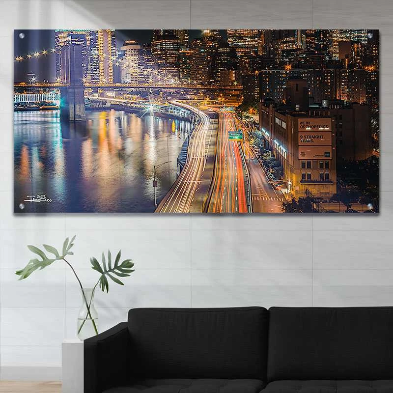 גשר ניו יורק תמונת זכוכית לסלון ניו יורק x הדפסה על זכוכית ארכיטקטורה - דגם alvtm46p2716