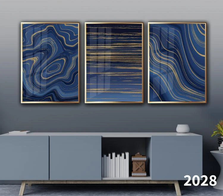 אבסטקרט כחול - סט 3 תמונות מוכנות לתלייה על הקיר 2028