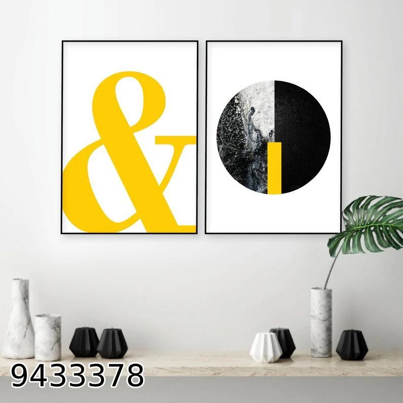 סט 2 תמונות יפות למטבח בגווני צהוב שחור מק"ט 9433378