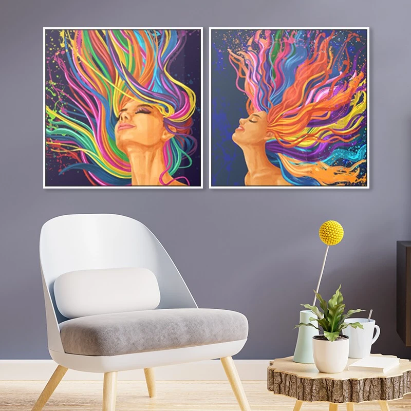 2 תמונות קנבס צבעוניות למשרד אישה צעירה מקסימה תמונות מחולקות דמויות ואנשים - דגם 135271