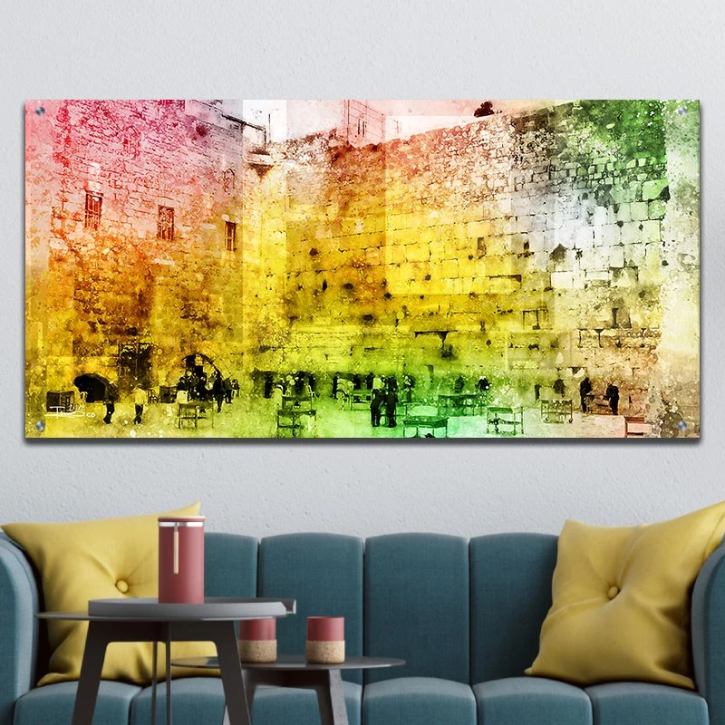 תמונת זכוכית הכותל ירושלים לסלון כותל אפקס ביאת המשיח תמונת אמנות פופולארית על זכוכית בגווני חום, זהב - דגם galvtm46p2654