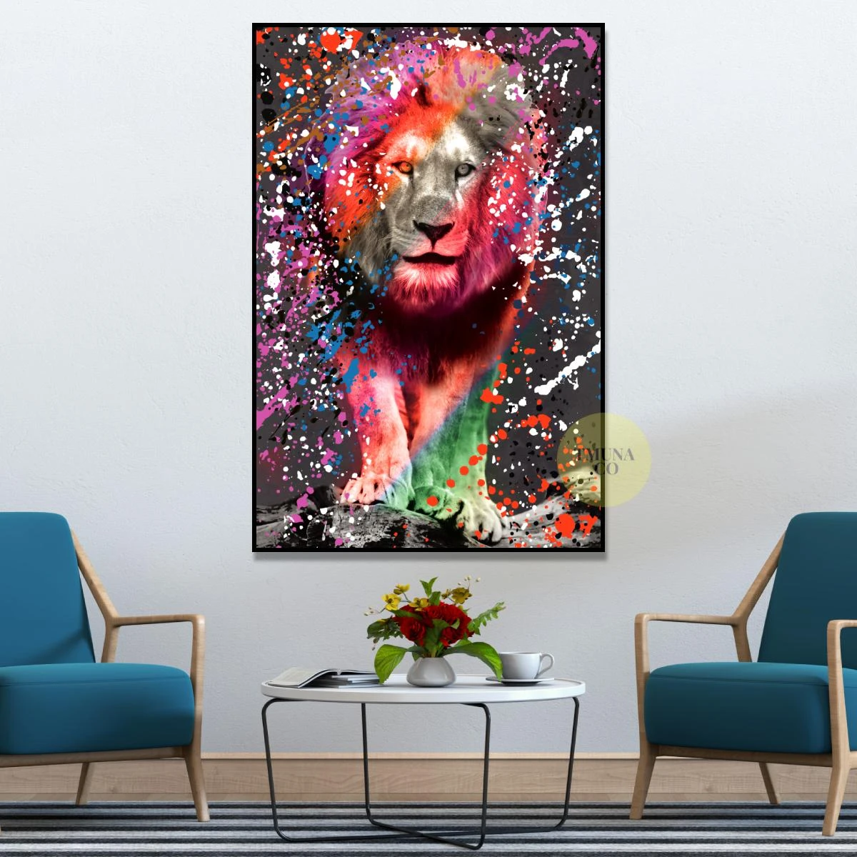 תמונת קנבס מעוצבת למשרד או לחדר שינה מלך החיות בסגנון פופ ארט דגם 3235994-1
