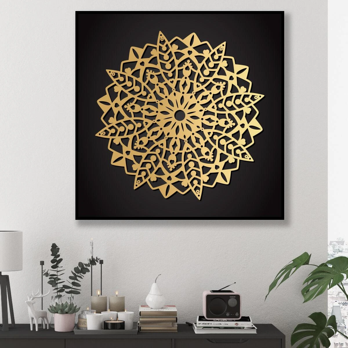 מנדלה זהב מודרנית - תמונה של מנדלה מהממת על קנבס או זכוכית לסלון או למשרד דגם 3728351