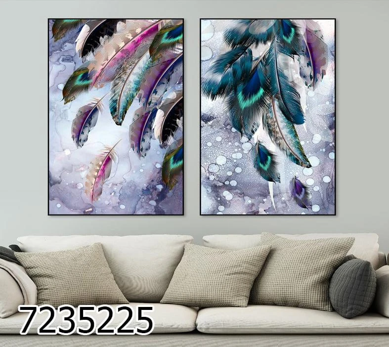 נוצות הלילך - זוג תמונות קנבס או זכוכית לסלון או לחדר שינה או לקליניקה דגם 7235225