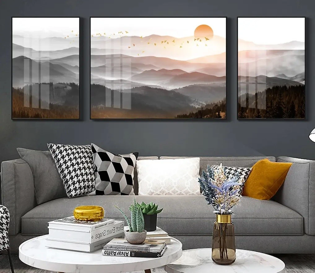 סט 3 תמונות קנבס מחולקות נוף הרים עיצוב מיוחד טבע ונופים למטבח - דגם 24234156