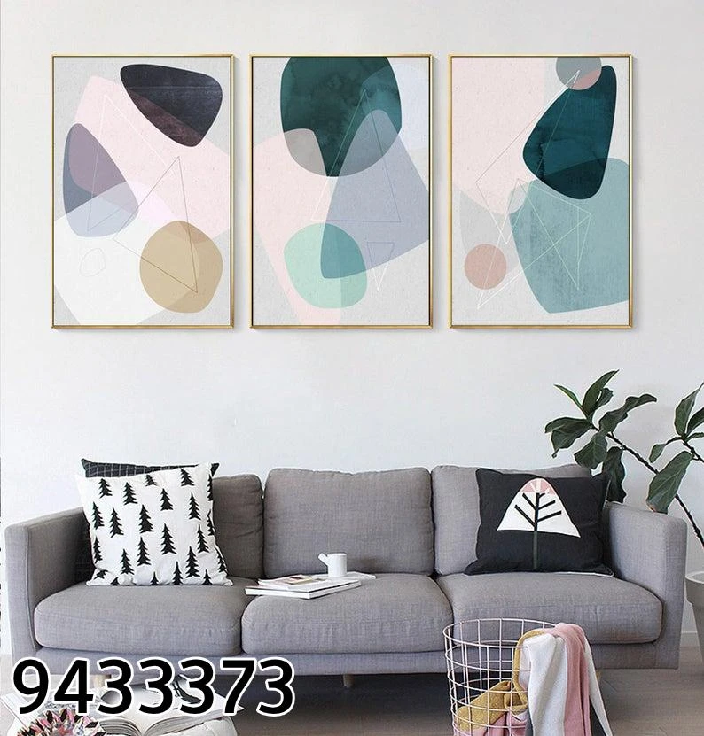 סט שלישית תמונות זכוכית אבני יוקרה לתלייה בסלון צבעוניות דגם 9433373