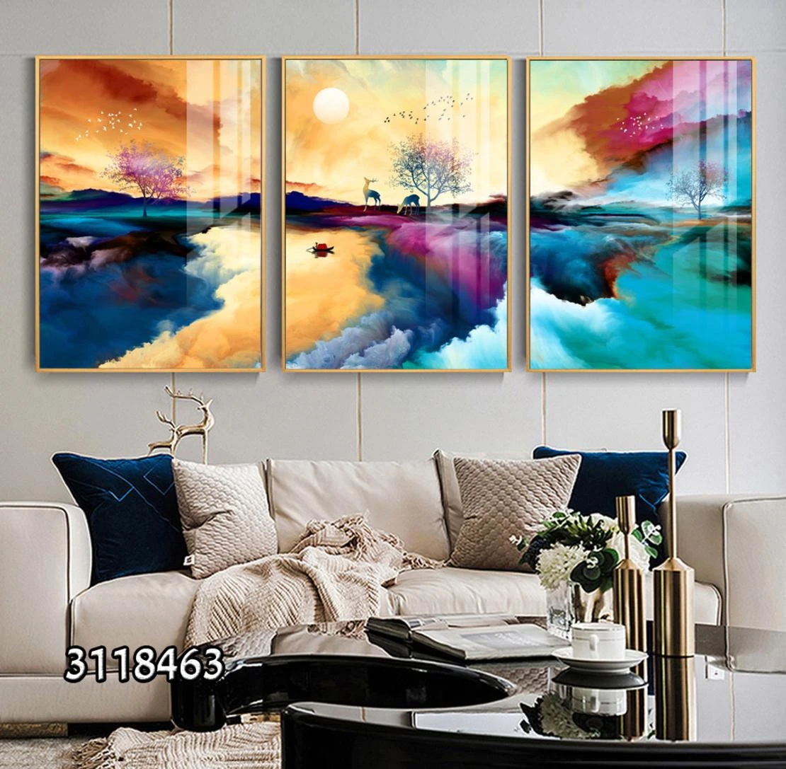 נוף ים צבעוני ואבסטרקטי - סט 3 תמונות של נוף צבעוניות לסלון דגם 3118463
