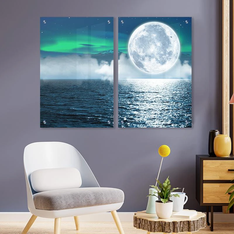 תמונות זכוכית בנושא חלל הזוהר הצפוני זוג תמונות מיוחדות לתלייה בסלון מטבח פינת אוכל דגם 135208