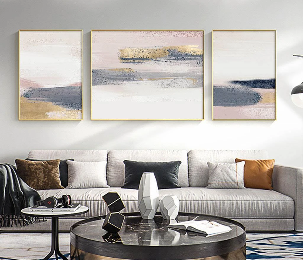 אמנות נורדית בסגנון אבסטרקטי סט 3 תמונות קיר יפות לסלון על קנבס דגם 3728483
