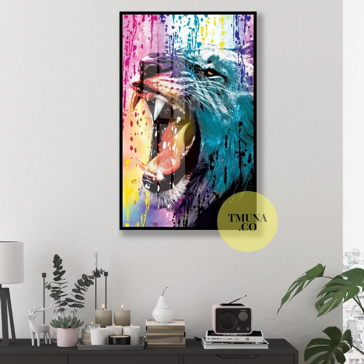 שאגת האריה - הדפס תמונה צבעוני על קנבס או זכוכית למשרדים לחדר נוער או לסטודיו כושר דגם 134946