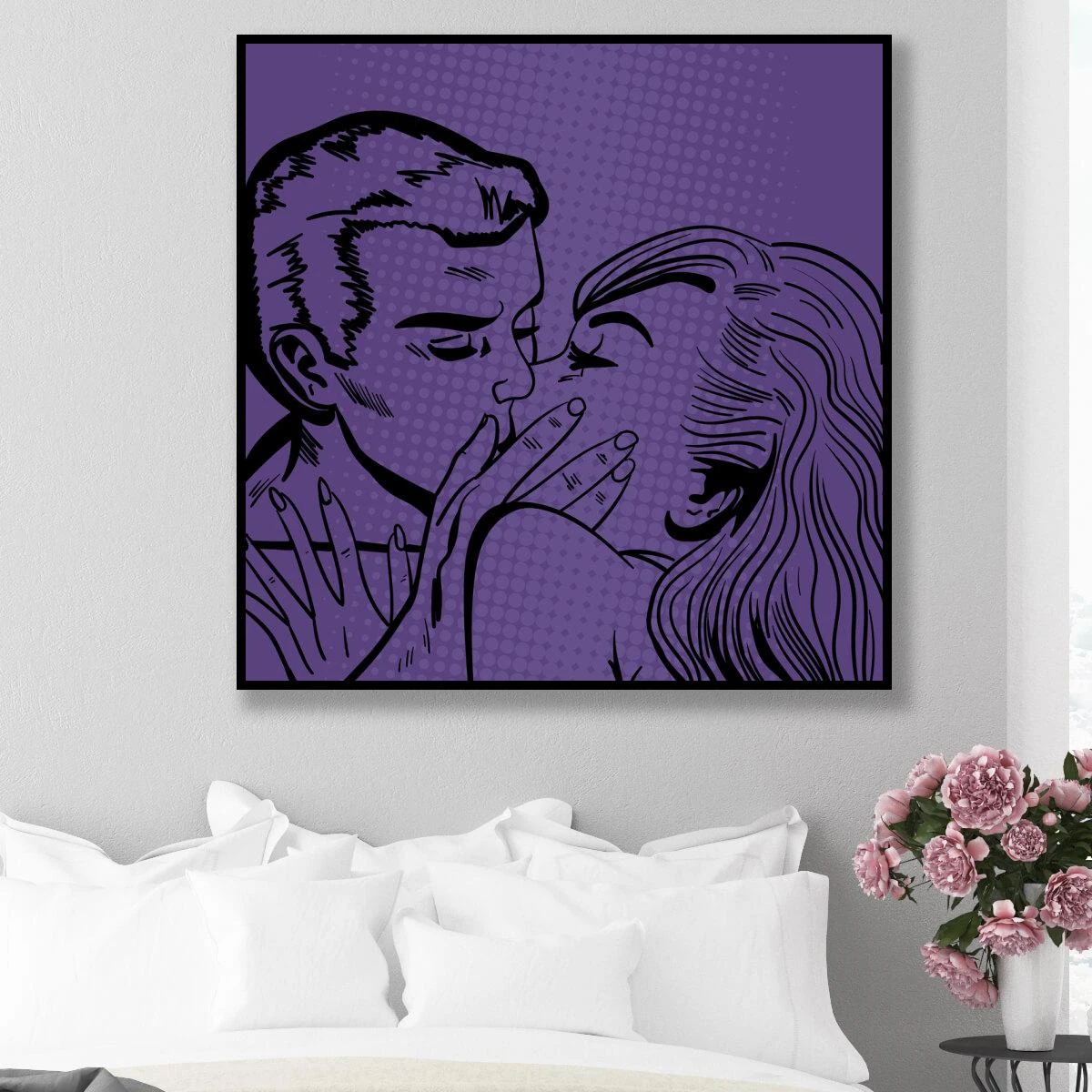 תשוקה בסגול - תמונות פופ ארט קומיקס על זכוכית או קנבס לחדר שינה או שירותי אורחים דגם 3728180