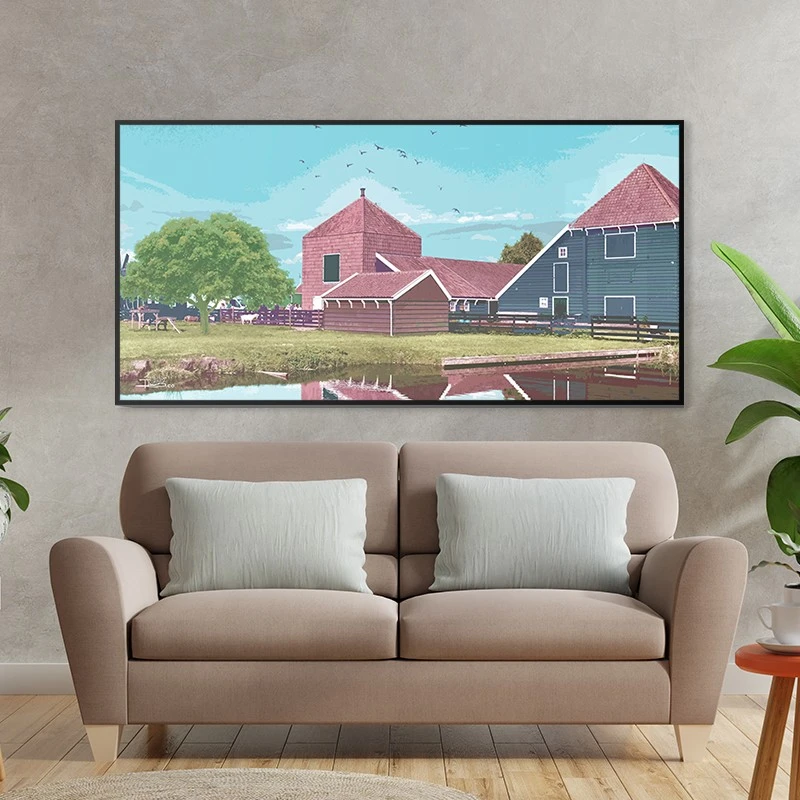 תמונה אופקית כפרית משפחה בחווה לסלון תמונת קנבס רטרו - דגם 135419