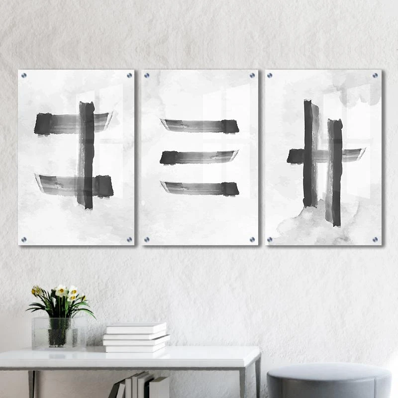 אותיות מכוכב אחר - שלישיית תמונות זכוכית בסגנון אבסטרקט מינימליסטי דגם 135099