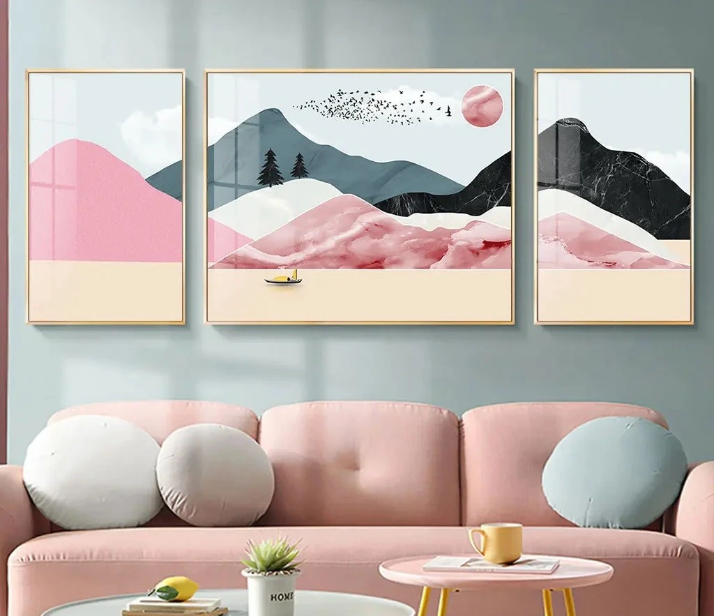 סט 3 תמונות קנבס לקירות נוף ורוד עיצוב מיוחד ים ונופים לקליניקה - דגם 23701409