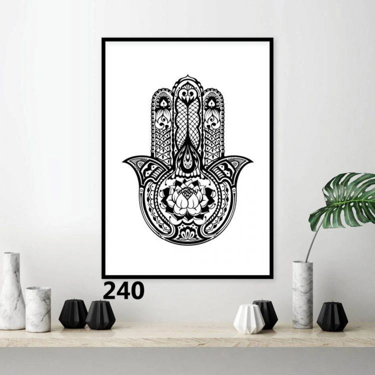 תמונה מעוצבת על קנבס של חמסה שחורה לכניסה לבית או לפינת אוכל דגם 240