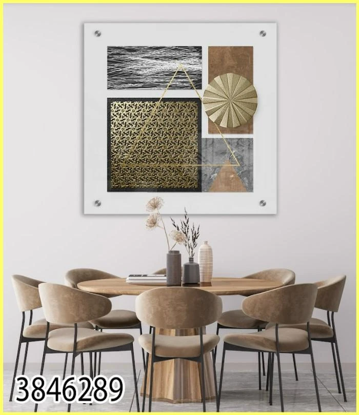 תמונה לפינת אוכל או למשרד בהדפסה על זכוכית "אלגנטית ומלכותית" בסגנום מופשט בשילוב צבעי אדמה דגם 3846289