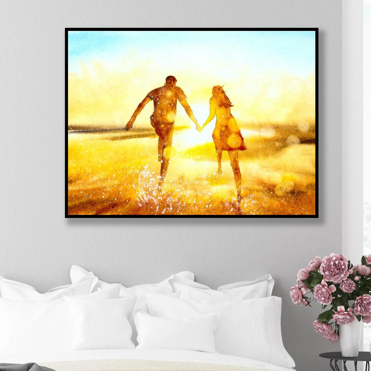 רצים אל האופק - תמונה ציורית זוגית על קנבס או זכוכית לחדר שינה או מסדרון דגם 3728365