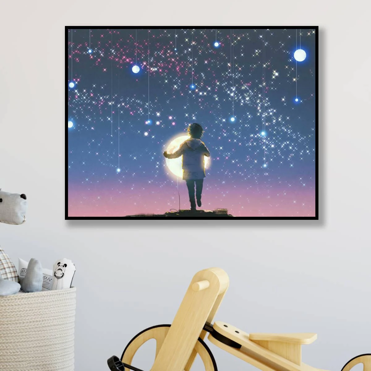 זה אור הירח  תמונה של ילד אוחז בירח לחדרי ילדים על זכוכית &amp; קנבס דגם 3728304