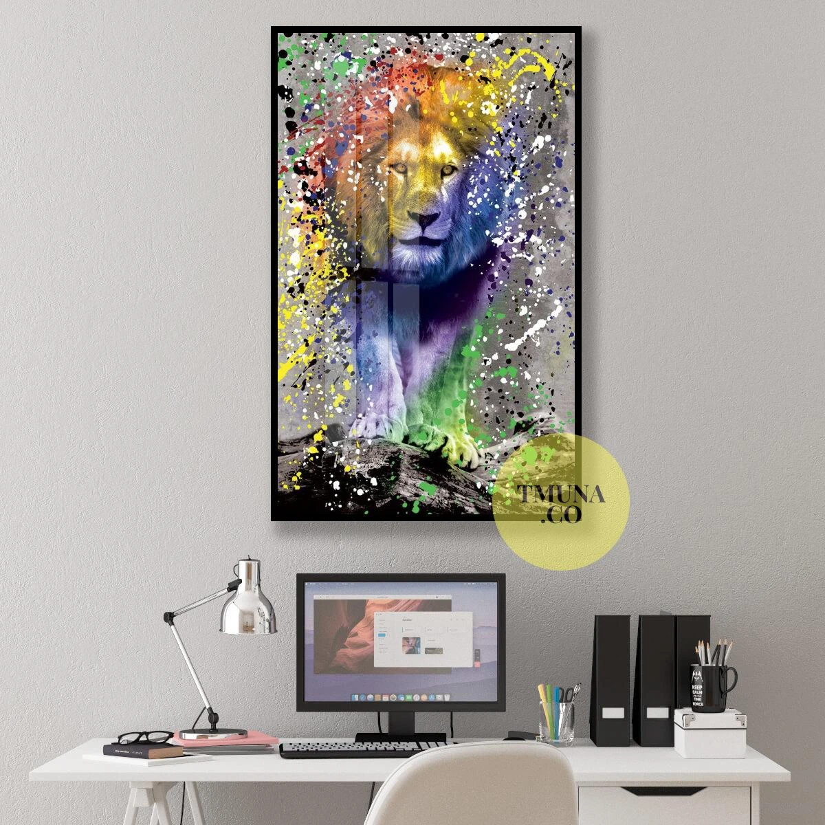 פופ ארט אריה עם התזות צבע צבעוניות - הדפס ייחודי למשרדים מעוצבים או חדרי נוער דגם 134944