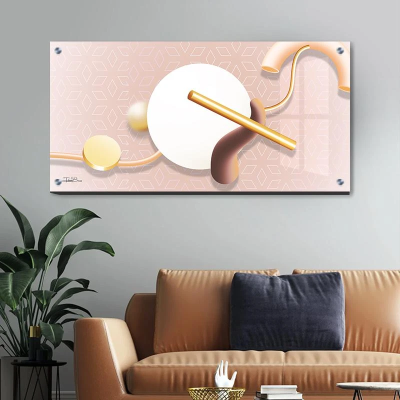 תמונת זכוכית גאומטרית לרוחב בסגנון גאומטרי 'המנצח' לתלייה בסלון פינת אוכל או לובי בניין  135365