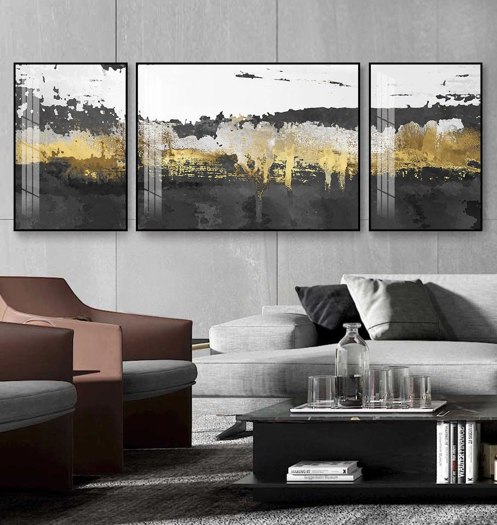 אבסטרקט מודרני - סט 3 תמונות קיר על קנבס מודרניות יוקרתיות לסלון או למשרד יוקרתי דגם 3728478