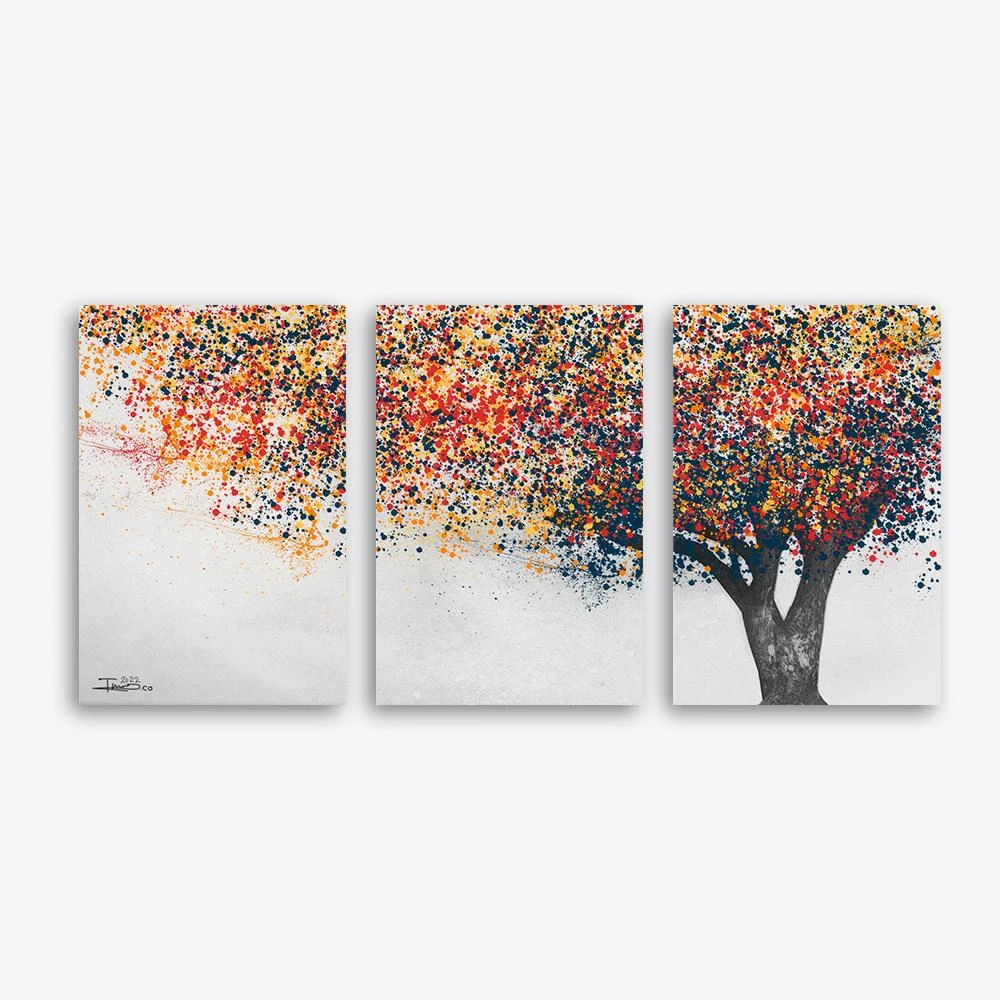 סדרה חדשה סט 3 תמונות קנבס לסלון משחקי צבעים ןןן תמונת קנבס בנושא פרחים ועלים, ציורים - דגם alvtm46p2402