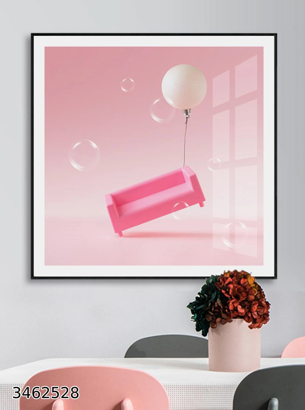 ספה ובלון תמונה לחדר ילדים בסגנון נורדי לתלייה בחדר בנות דגם 3462528