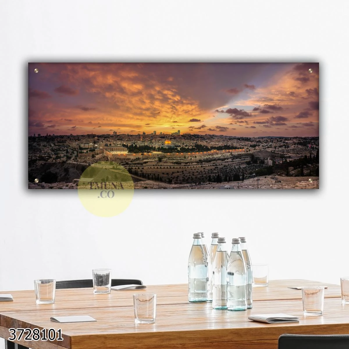 הר הצופים - תצפית ירושלים תמונה בקיעה על זכוכית יוקרתית למשרד או סלון דגם 3728101