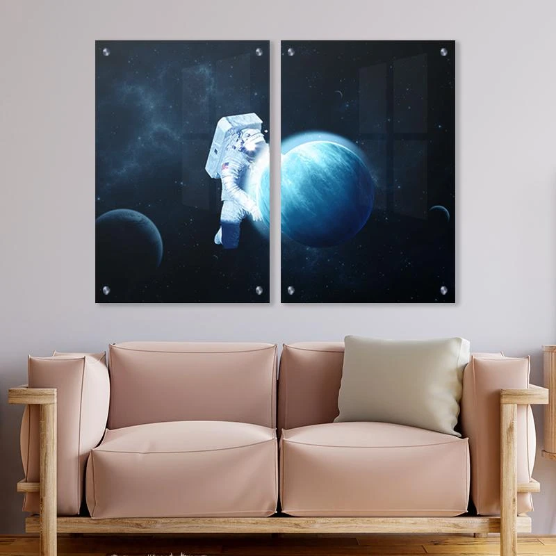 תמונות זכוכית בנושא חלל להוריד את הירח זוג תמונות מגניבות לתלייה בחדר שינה לובי בניין או סלון דגם 135210