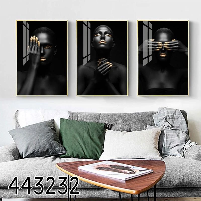 שלוש אפריקאיות לתלייה בסלון - סט תמונות זכוכית דגם 22119
