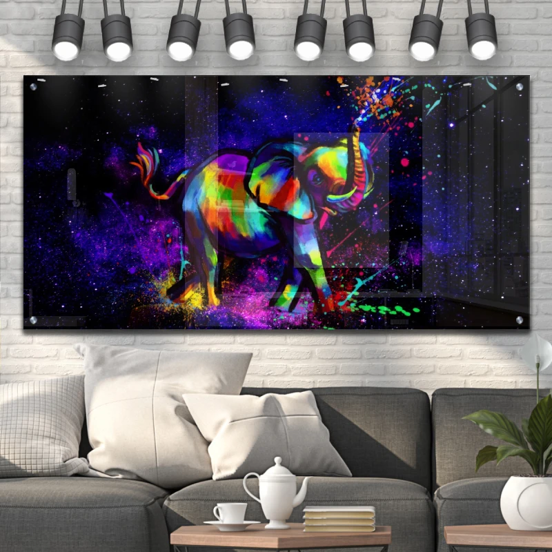 פיל צבעוני וזריקות צבע - הדפס של תמונה מגניבה לחדר ילדים או לקליניקת ילדים דגם 134929