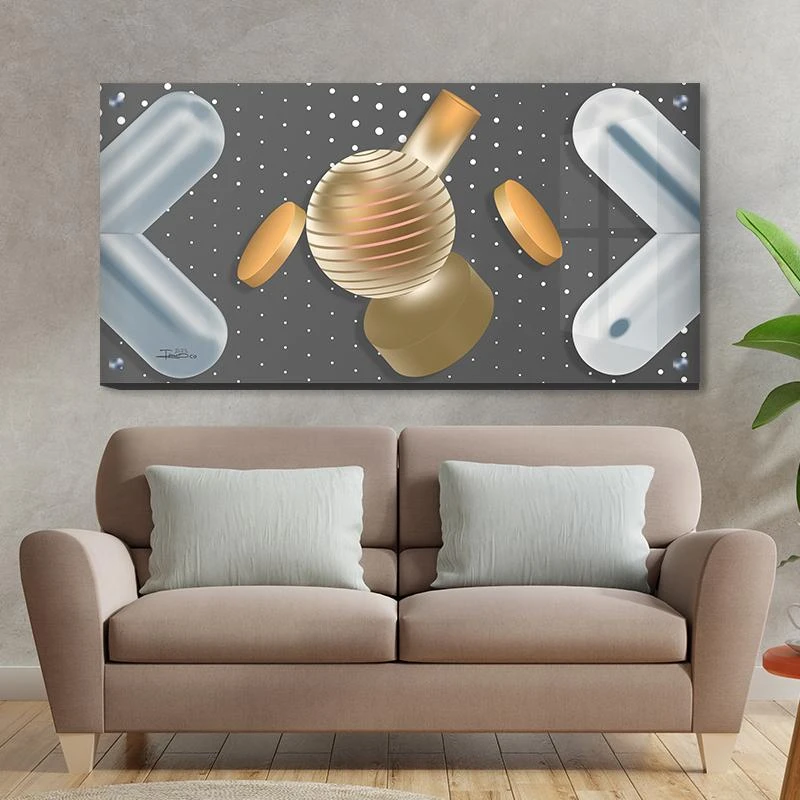 תמונת זכוכית גאומטרית לרוחב "טטריס שנות ה90" מתאימה לתלייה בסלון פינת אוכל או משרד דגם 135366