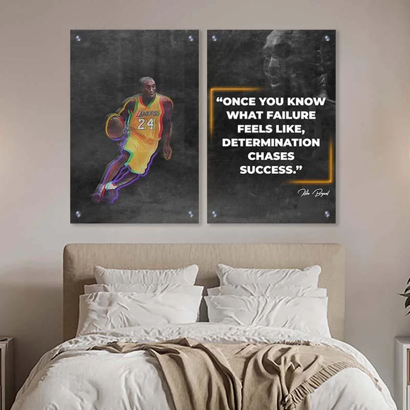 תמונת מוטיבציה של קובי בראיינט לחדר שינה או למשרד ONCE YOU KNOW... בגודל 40X60*2 ס"מ, 70X100*2 ס"מ  עיצוב בנושא גיימינג, משפטים, לילדים, מוטיבציה, מפורסמים, ספורט, כדורגל מגיע בקנבס מתוח על מסגרת עץ, זכוכית ומנטים כסופים - דגם 135299