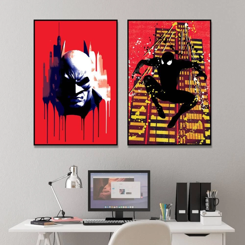 באטמן נגד ספיידרמן - הדפסים בשני חלקים על קנבס או זכוכית עכשווי לטרנדי לחדרי נוער דגם 134958