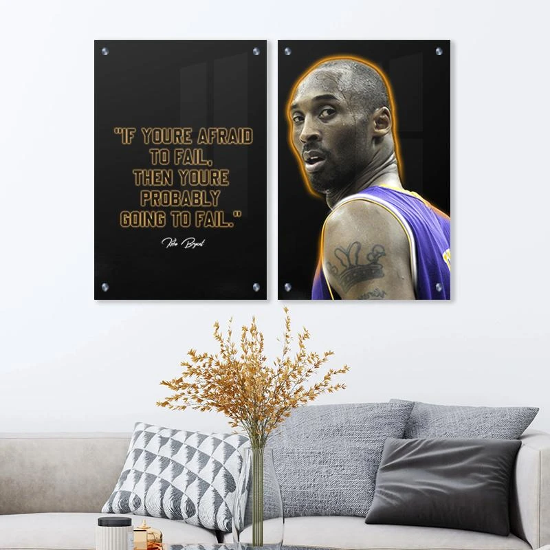 תמונת מוטיבציה של קובי בראיינט לחדר שינה או למשרד IF YOURE AFRAID TO FAIL... בגודל 40X60*2 ס"מ, 70X100*2 ס"מ  עיצוב בנושא גיימינג, משפטים, לילדים, מוטיבציה, מפורסמים, ספורט, כדורגל מגיע בקנבס מתוח על מסגרת עץ, זכוכית ומנטים כסופים - דגם 135301