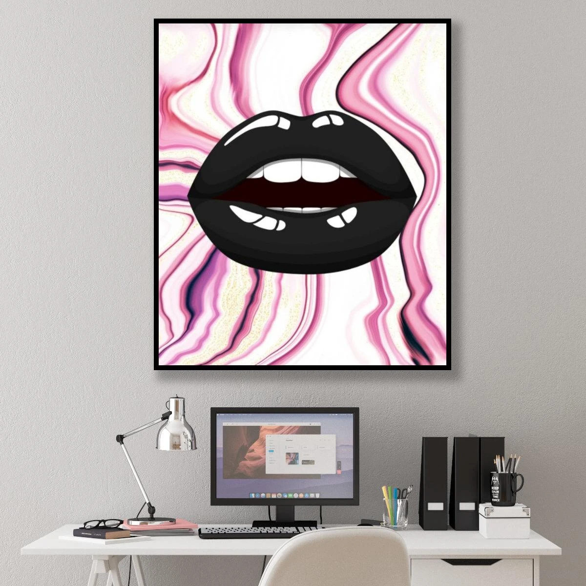 תמונה של שפתיים טרנדית בגווני ורוד לחדר שינה או לחדרי נערות דגם DL-377949