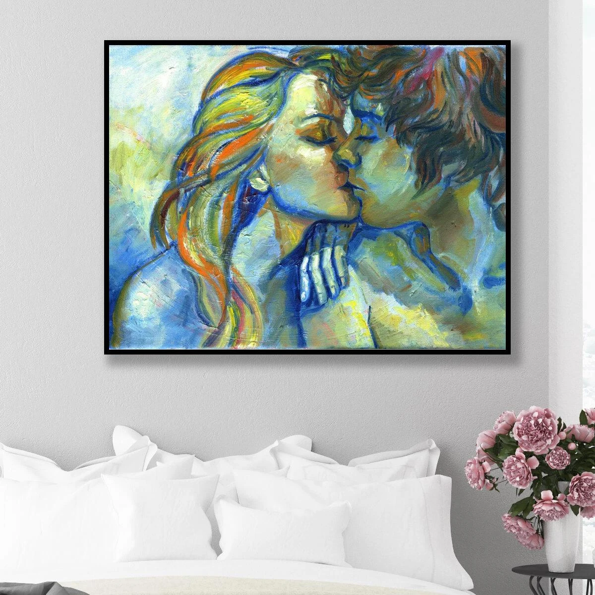 ציור רומנטי של זוג תמונה זוגית מהממת לחדר שינה דגם 3728371