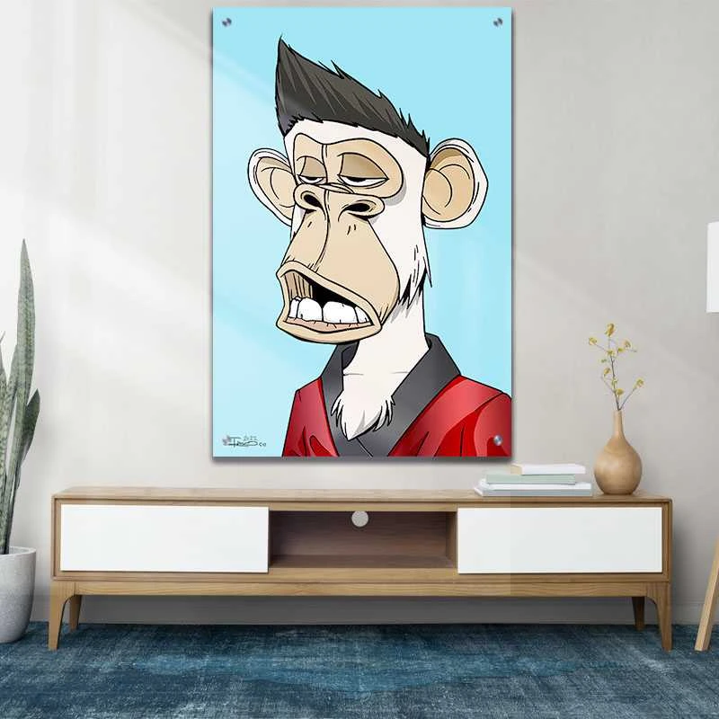 קוף זירה תמונת זכוכית למשרד בגווני לבן, כחול, אדום הדפסה על זכוכית בעלי חיים - דגם alvtm46p2745