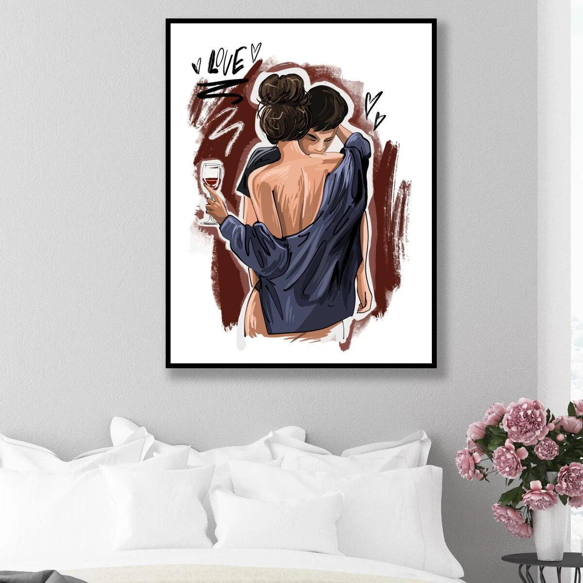 ציור יפה רומנטי - רגעים אותנטיים של אהבה תמונה לחדר שינה הדפסה על קנבס או זכוכית דגם 3728161