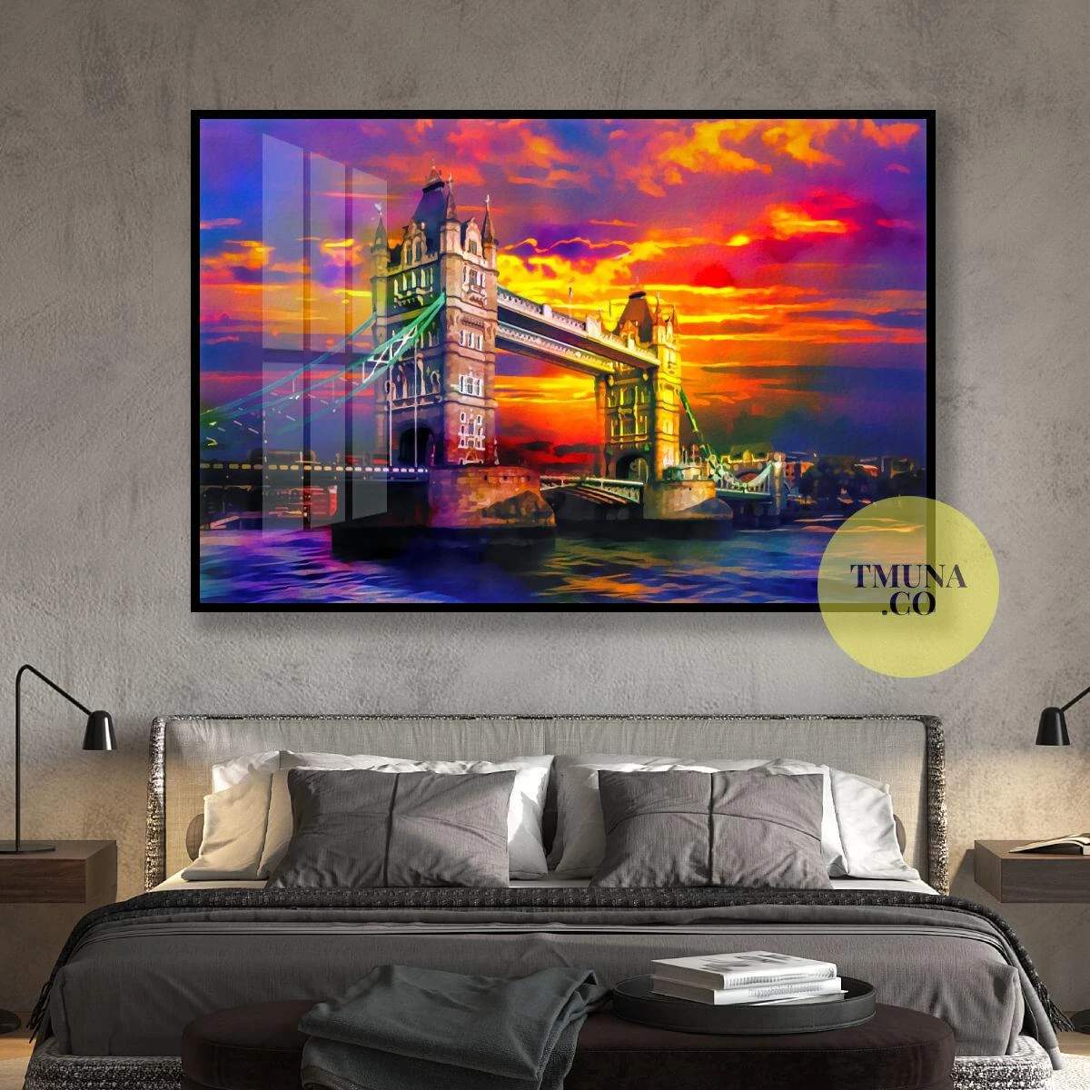 ציור קיר של גשר לונדון צבע צבעוני מתאים לתליה במשרדי נדלן או חדרי שינה דגם 3728641