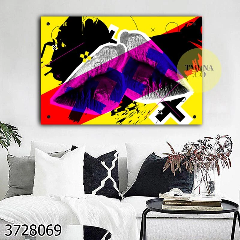 מתנשקים בסגנון פופ ארט תמונת זכוכית לחדר שינה דגם 3728069