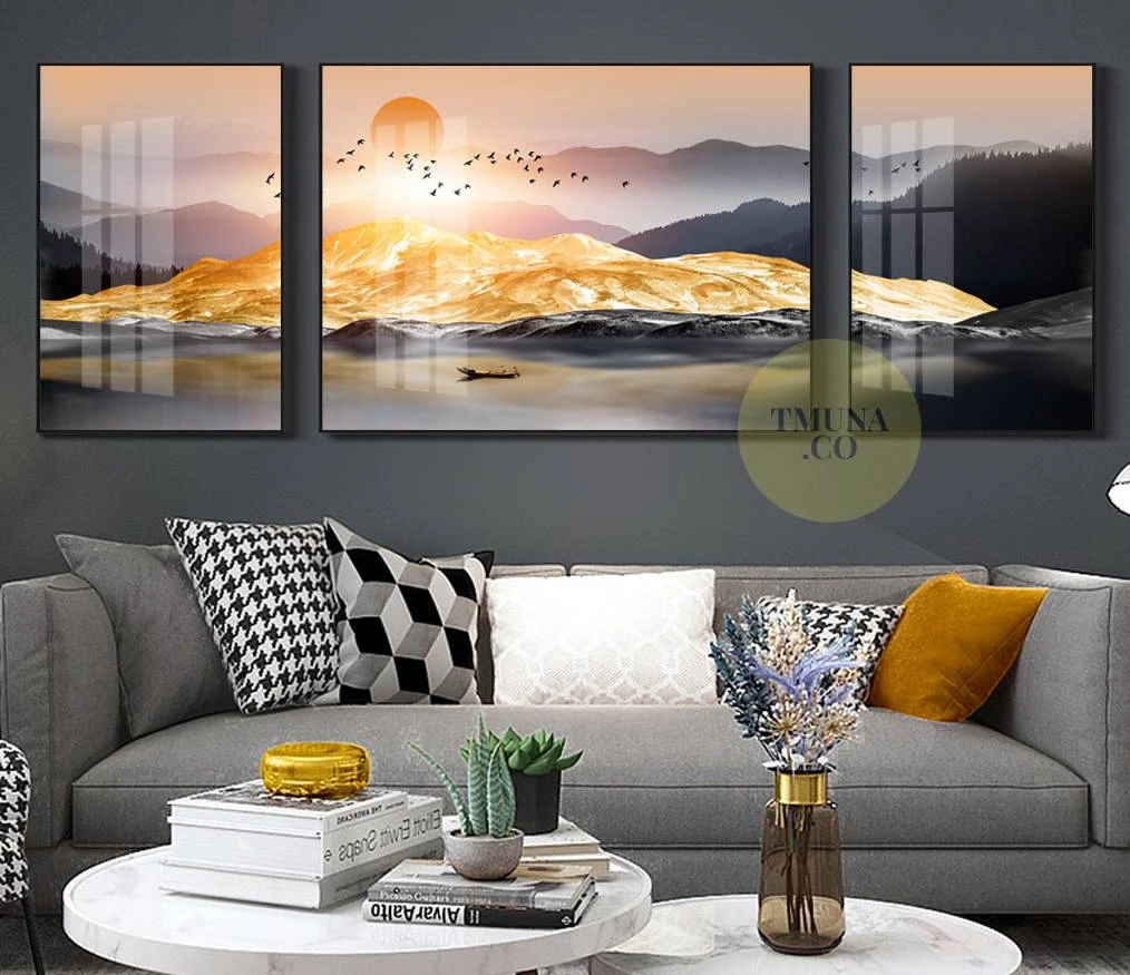 סט תמונות מחולקות של נוף הרים על זכוכית לסלון או לפינת אוכל דגם 3728516