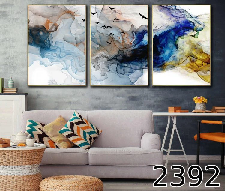 סט אבסטרקט ציפורים - סט 3 תמונות חיות לסלון דגם 2392