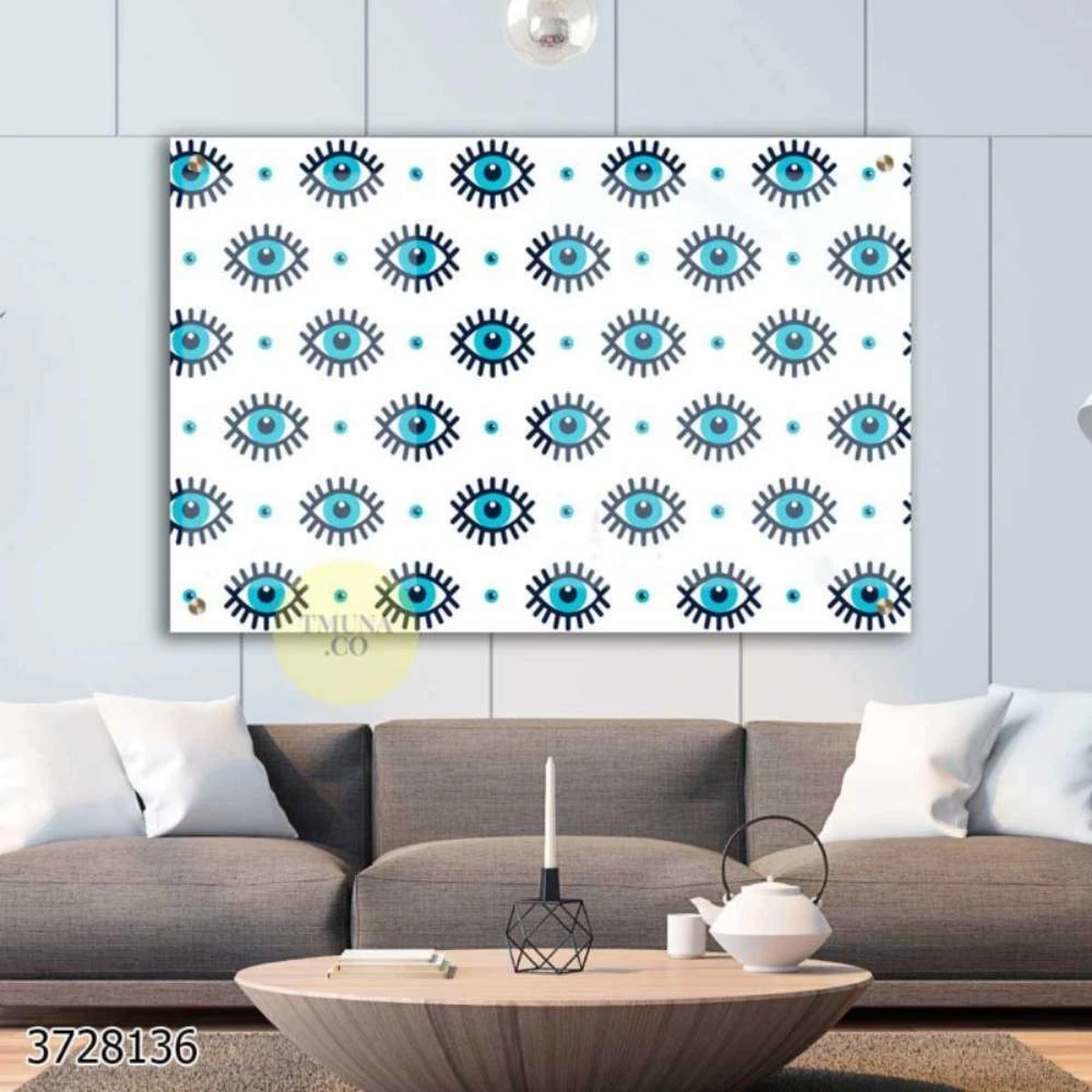 העין הכחולה הטרנדית תמונת זכוכית מהממת ושיקית לחדר שינה סלון או פינת אוכל דגם 3728136