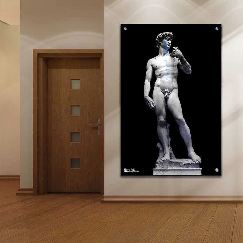 תמונת זכוכית לסלון פסל דוד המלך הדפסה על זכוכית דמויות ואנשים - דגם alvtm46p2763