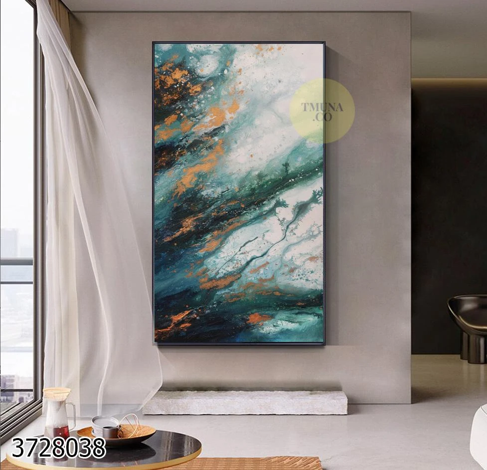 ציורים אבסטרקטים מודפסים על קנבס סופה אבסטרקטית בצבע כחול עמוק ונגיעות זהב לחדר שינה דגם 3728038